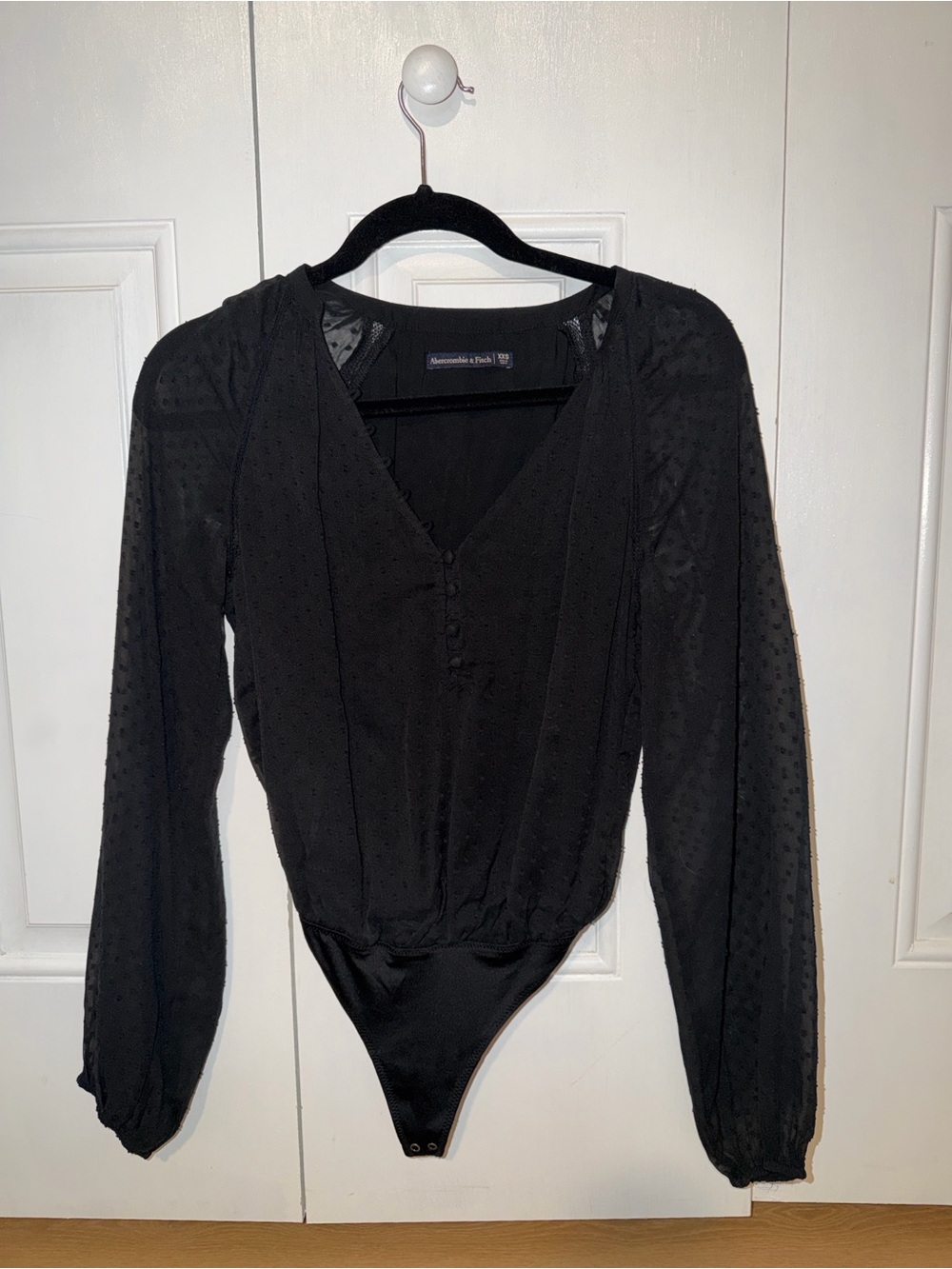 Abercrombie & Fitch Black Long-Sleeve V-Neck Button-Front Bodysuit